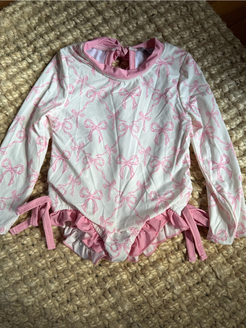 Pink Bow Print Girls One-Piece Swimsuit